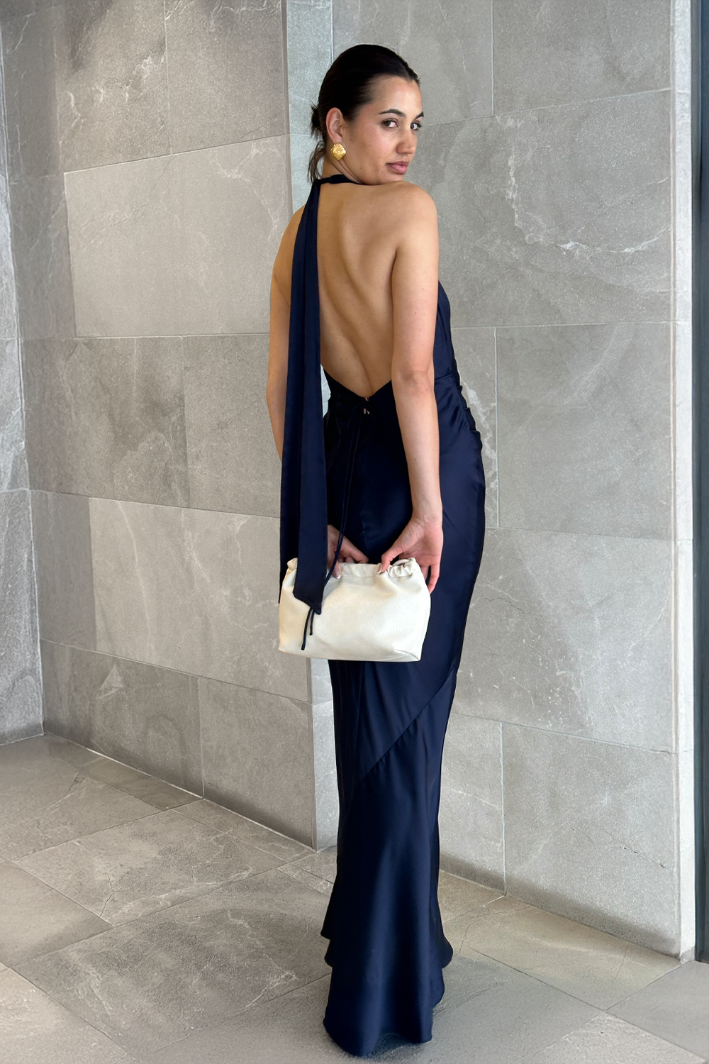 Penelope Cowl Neck Gown Navy