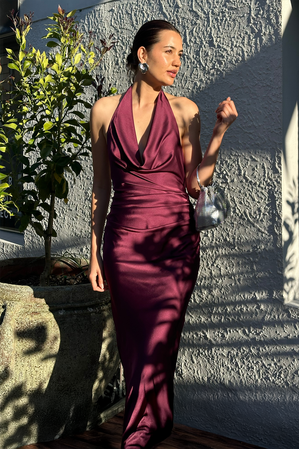 Penelope Cowl Neck Gown Mulberry