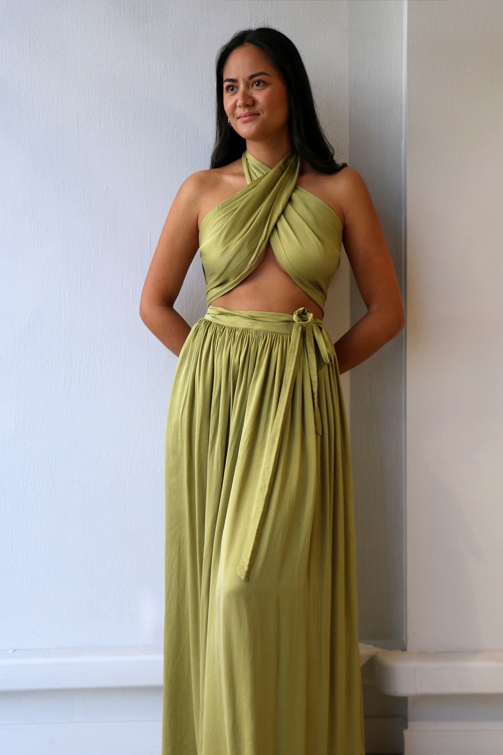 *BUY NOW* Sueded Silk Wrap Two Piece Olive (Size OSFM)