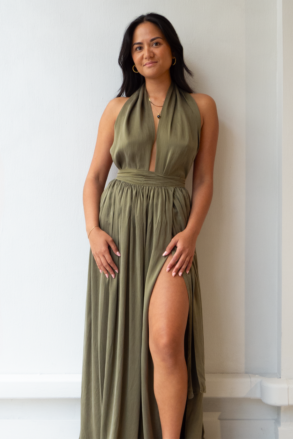 Sueded Silk Wrap Two Piece Forest Green