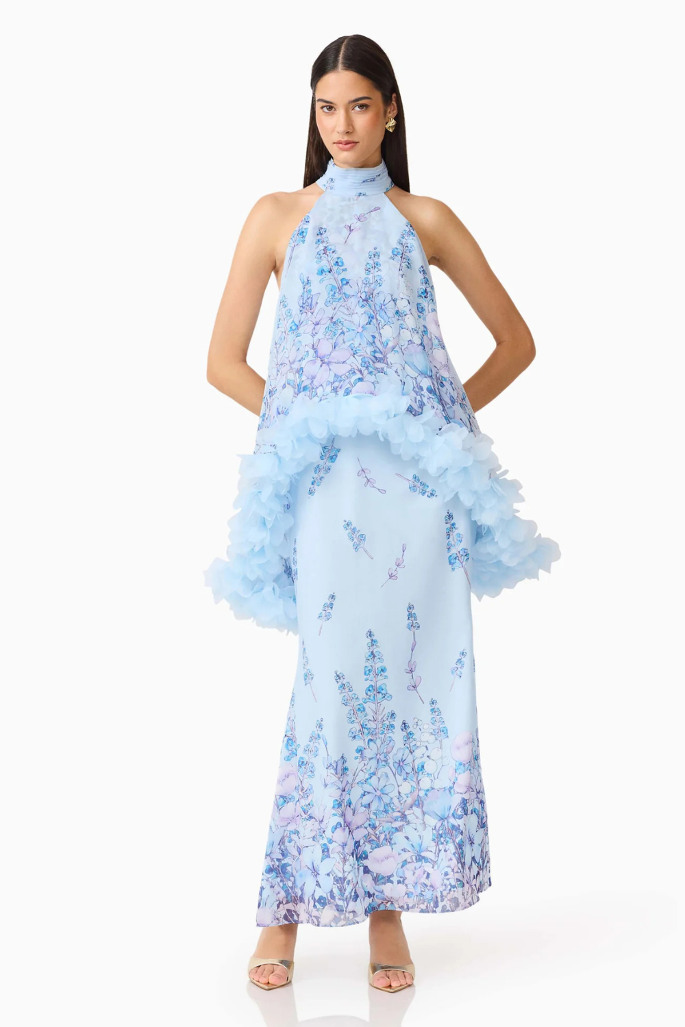 Tulsia  Floral Cape Maxi Dress Blue