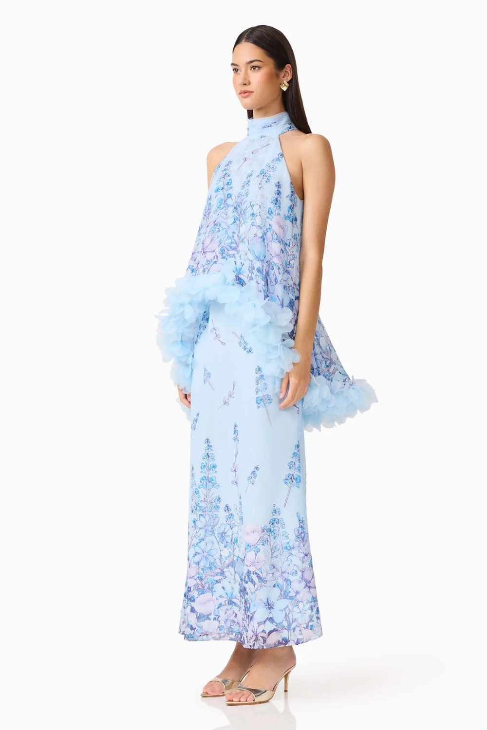 Tulsia  Floral Cape Maxi Dress Blue