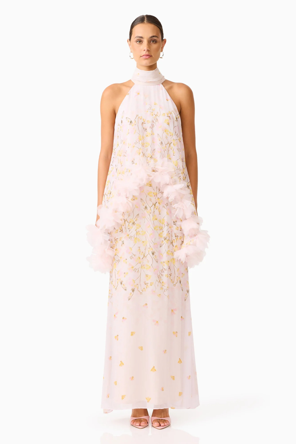 Tulsia  Floral Cape Maxi Dress Pink