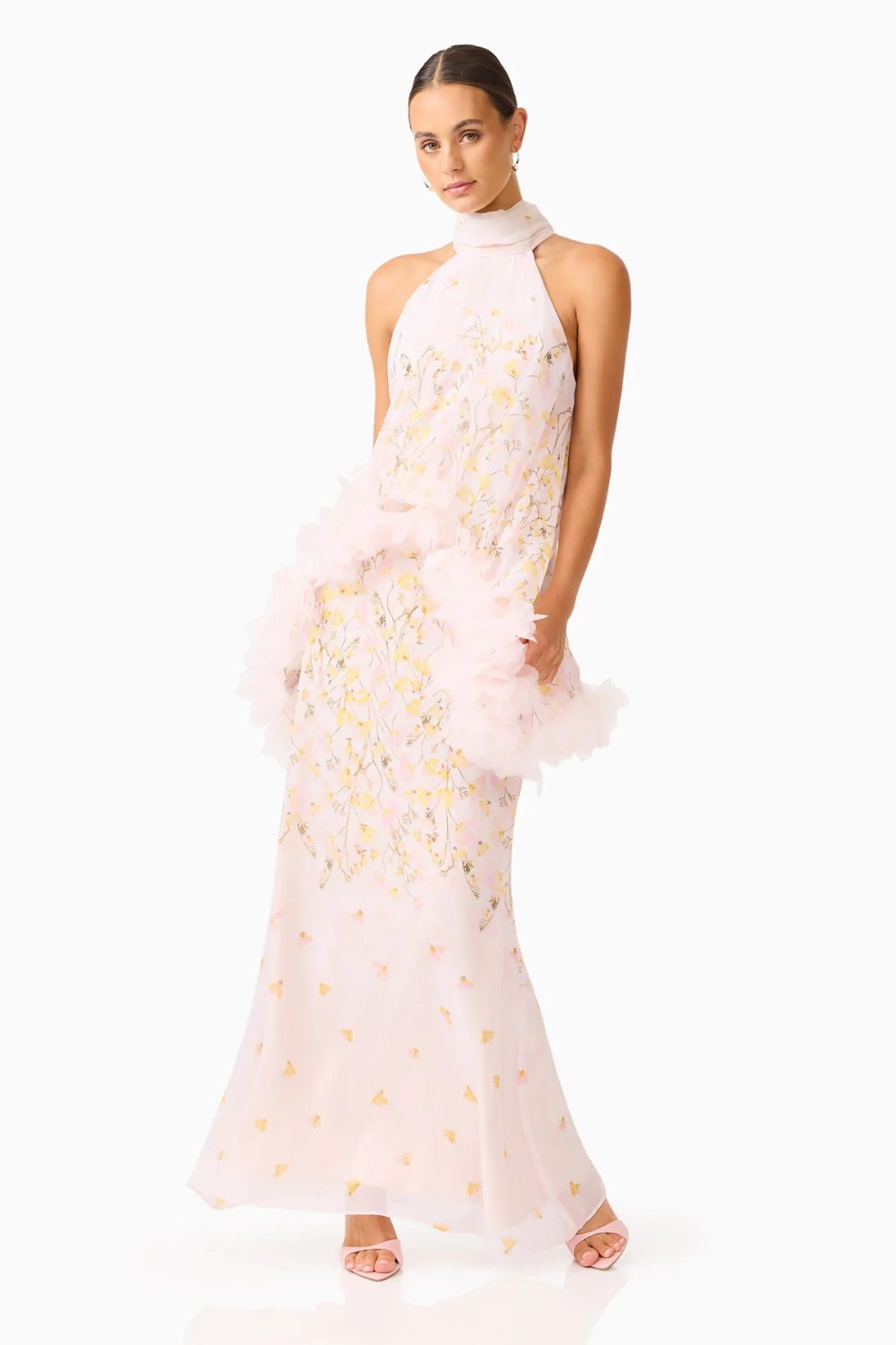 Tulsia  Floral Cape Maxi Dress Pink