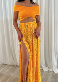 *BUY NOW* Embellished Silk Two-Piece Tangerine