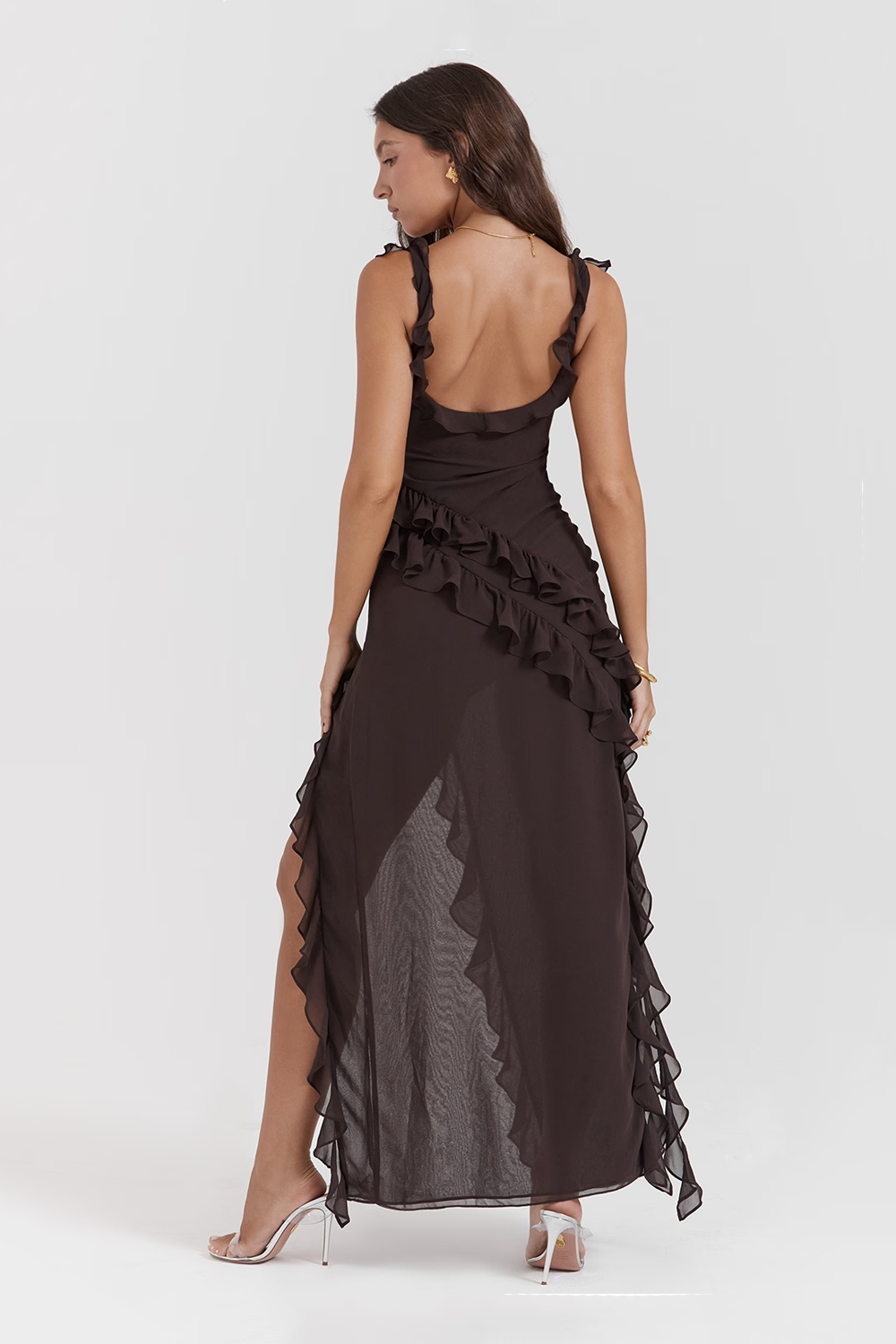 Ariela Espresso Ruffle Maxi