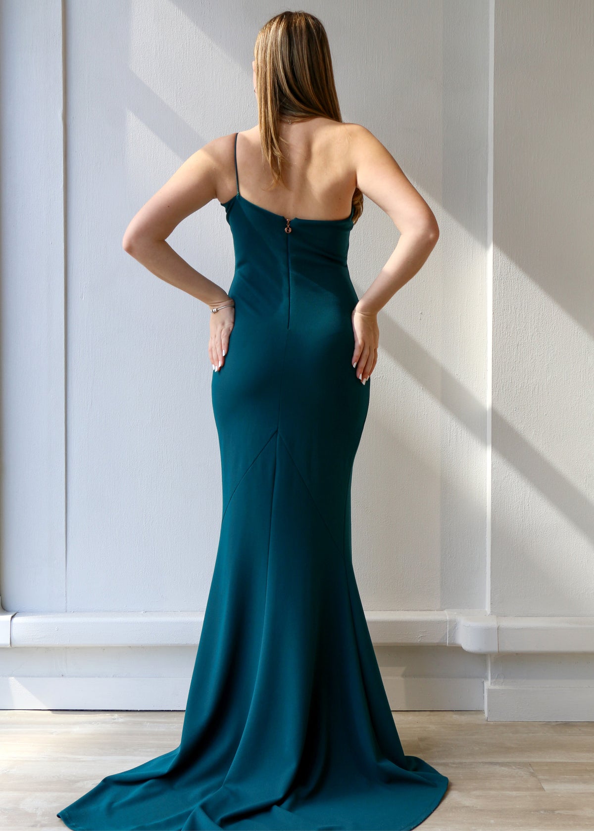 Jasmine One Shoulder Teal Gown