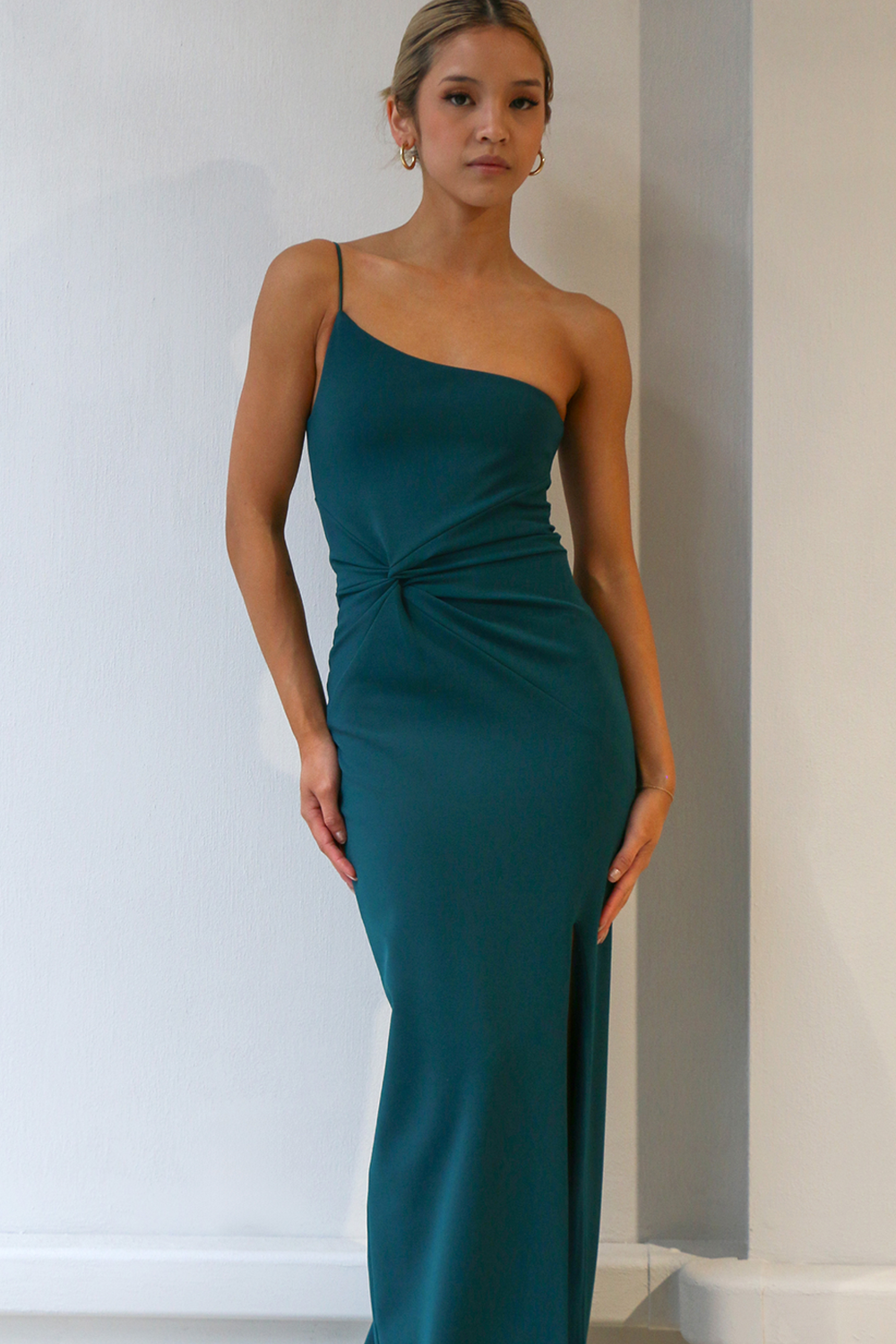 Lust One Shoulder Gown Teal