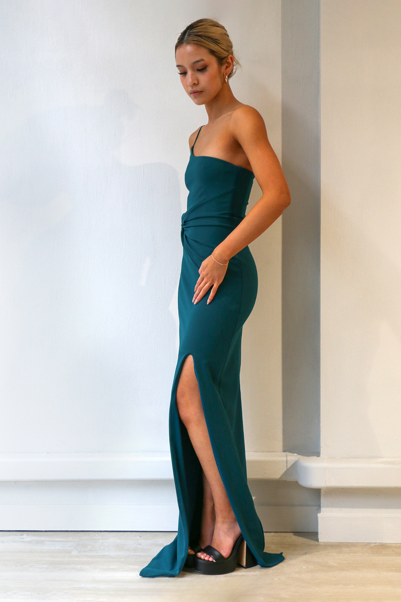 Lust One Shoulder Gown Teal