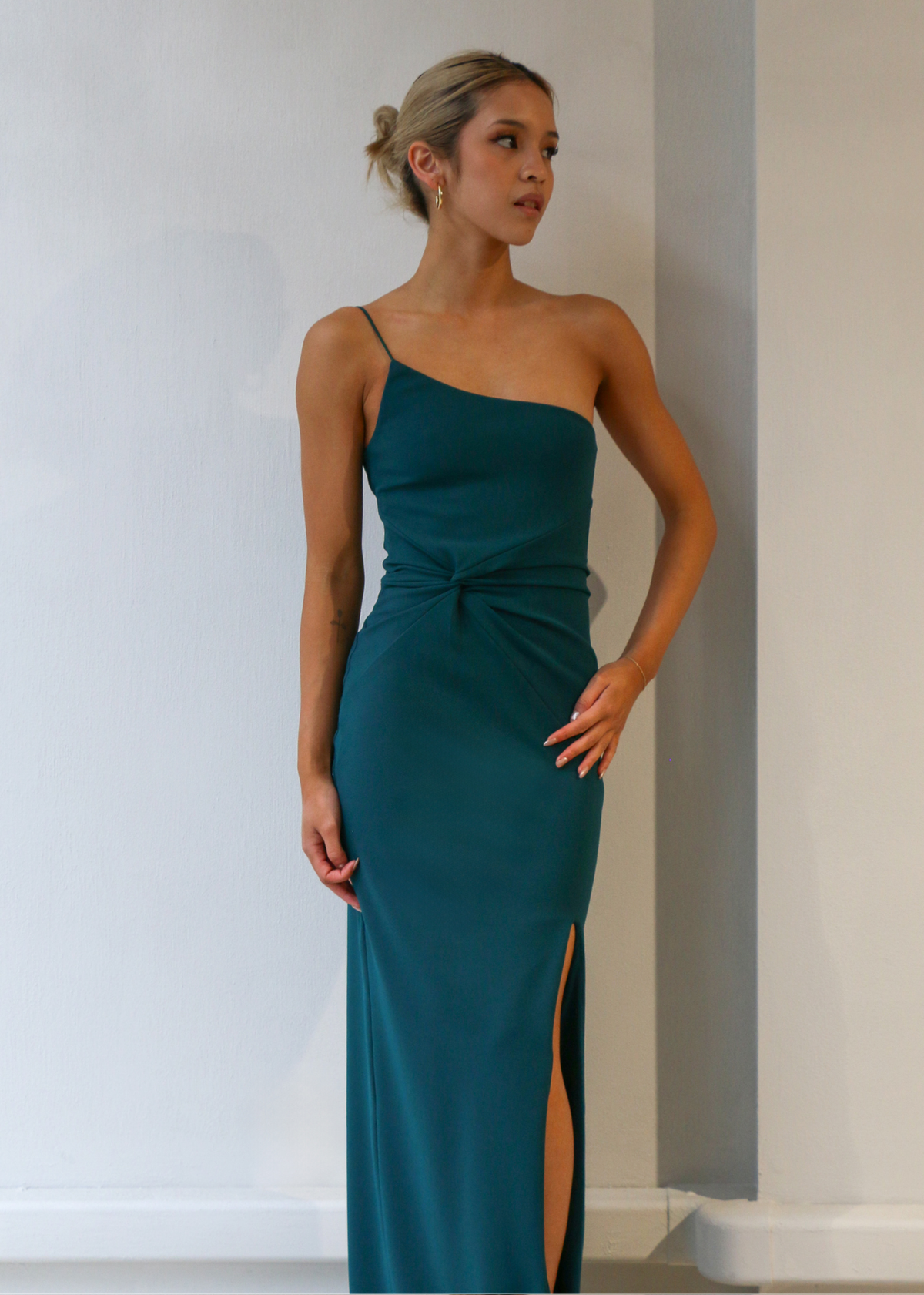 Lust One Shoulder Gown Teal