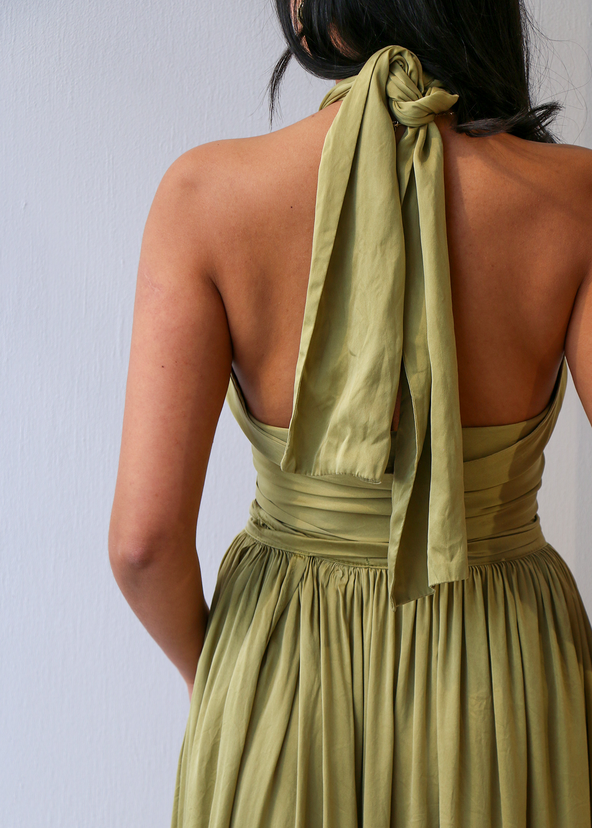 Olive Sueded Silk Wrap Two Piece