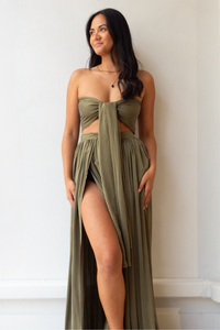 Sueded Silk Wrap Two Piece Forest Green