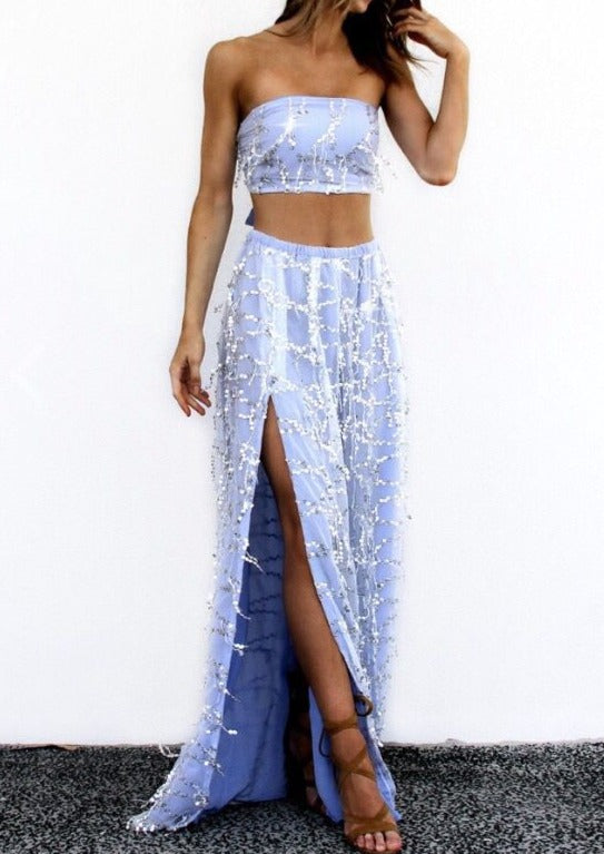 Embellished Silk Two-Piece