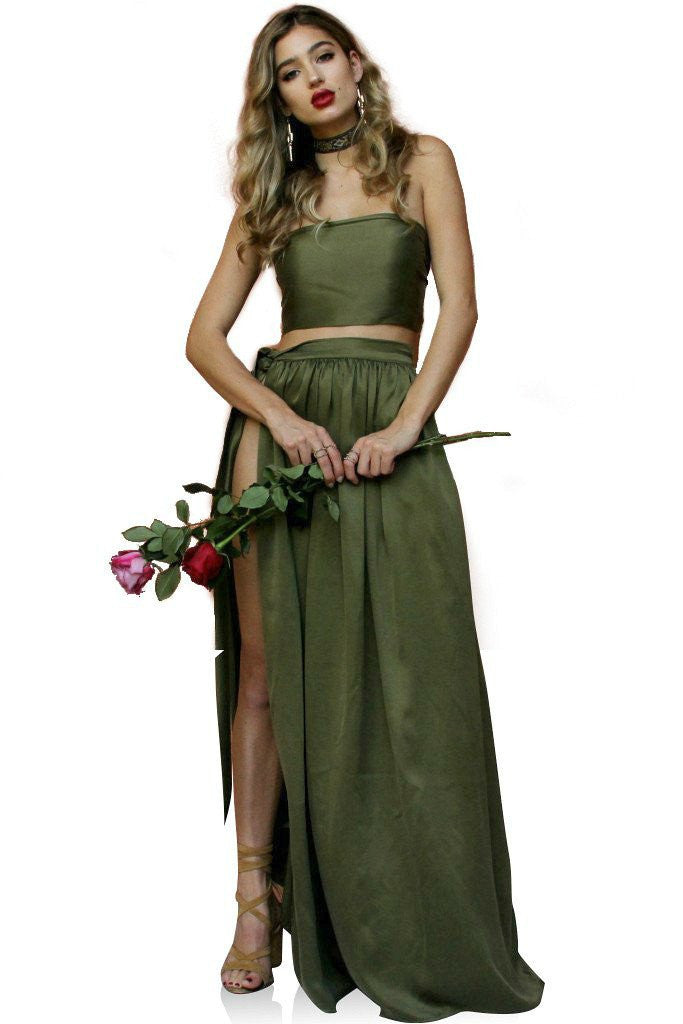 Forest Green Sueded Silk Wrap Two Piece