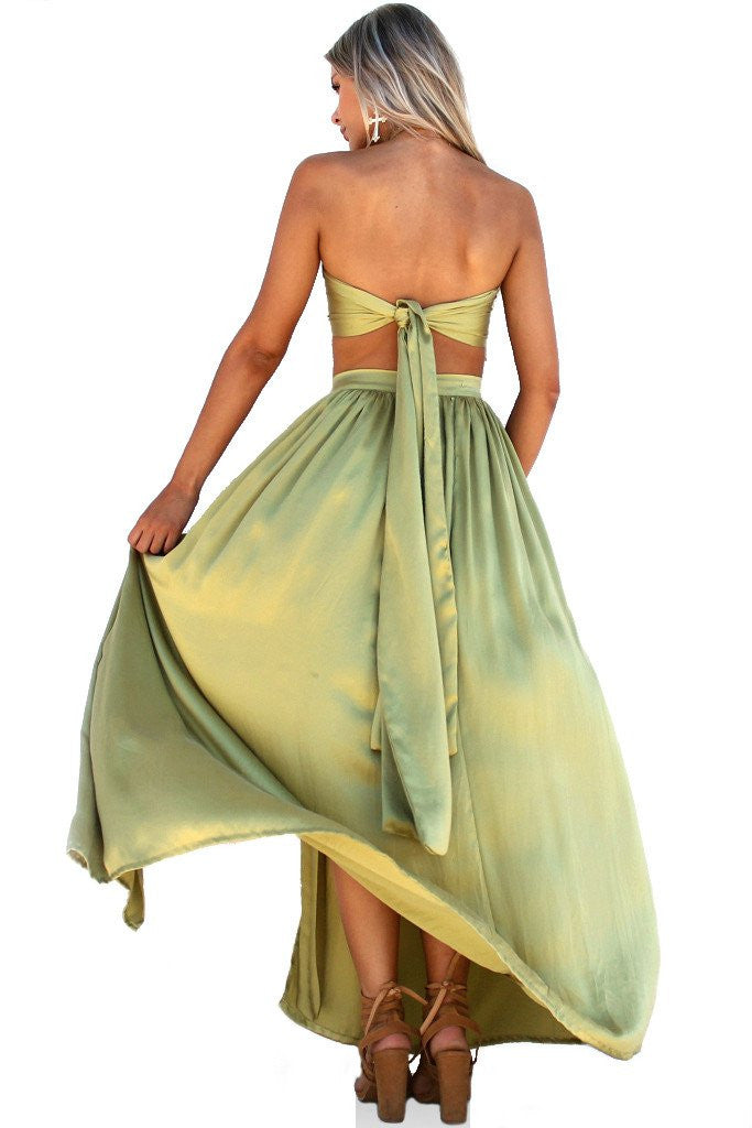 Olive Sueded Silk Wrap Two Piece